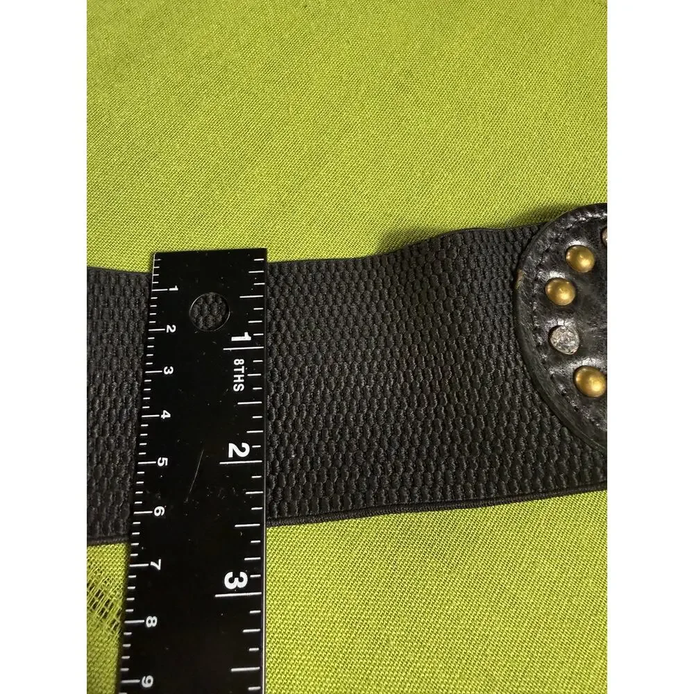 Vintage GUESS Y2K Western Concho Belt Black Elastic Rhinestone Studded Cinch S/M